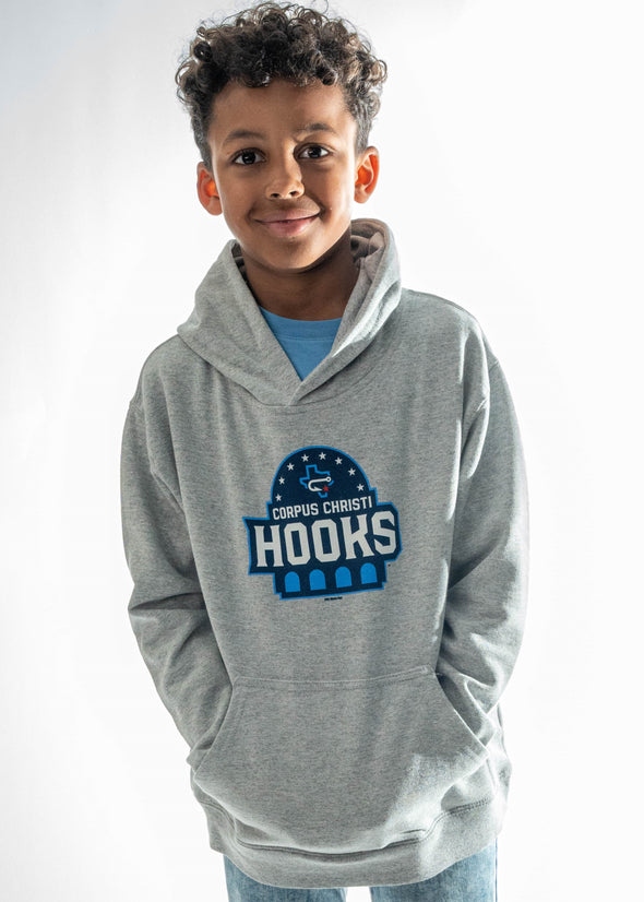 Youth Fleece Hood Primary Logo - Grey